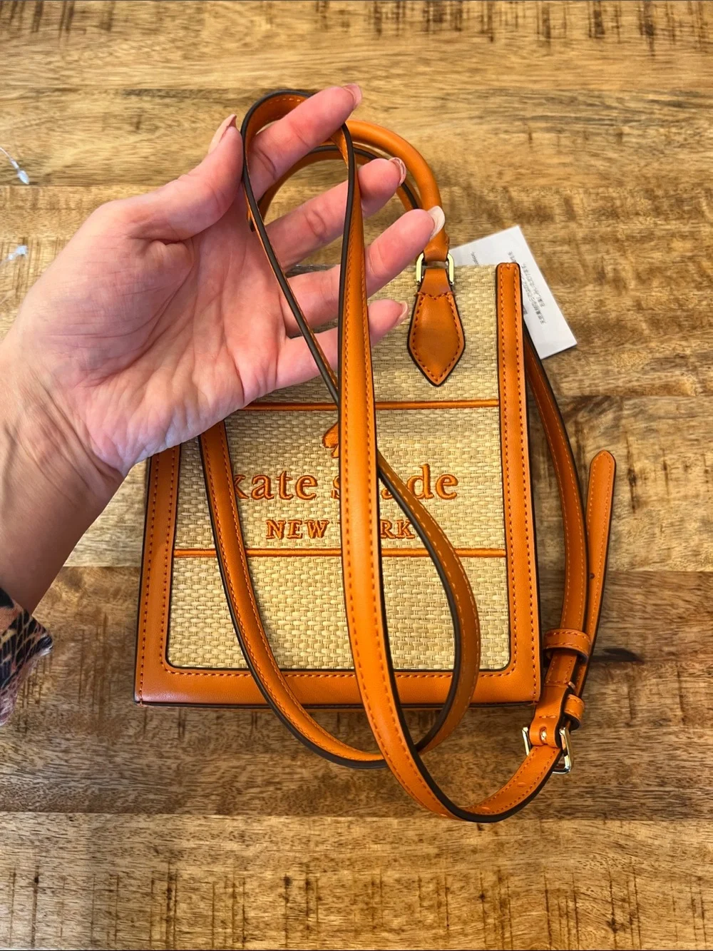 kate spade Natural Straw Tote with Orange Trim and Handles